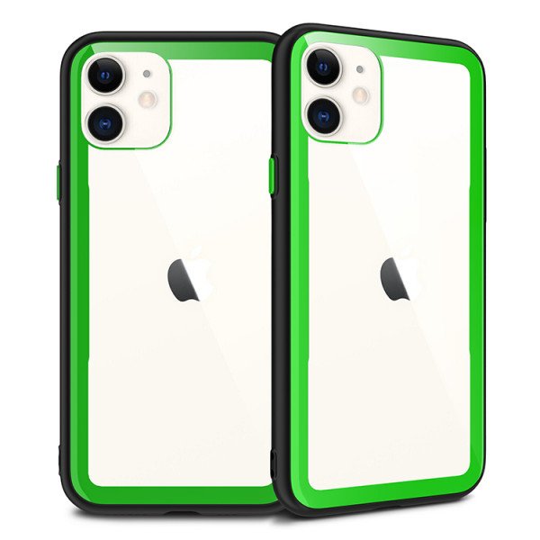 Wholesale iPhone 11 (6.1in) Clear Slim Matte Hybrid Bumper Case (Black Green)
